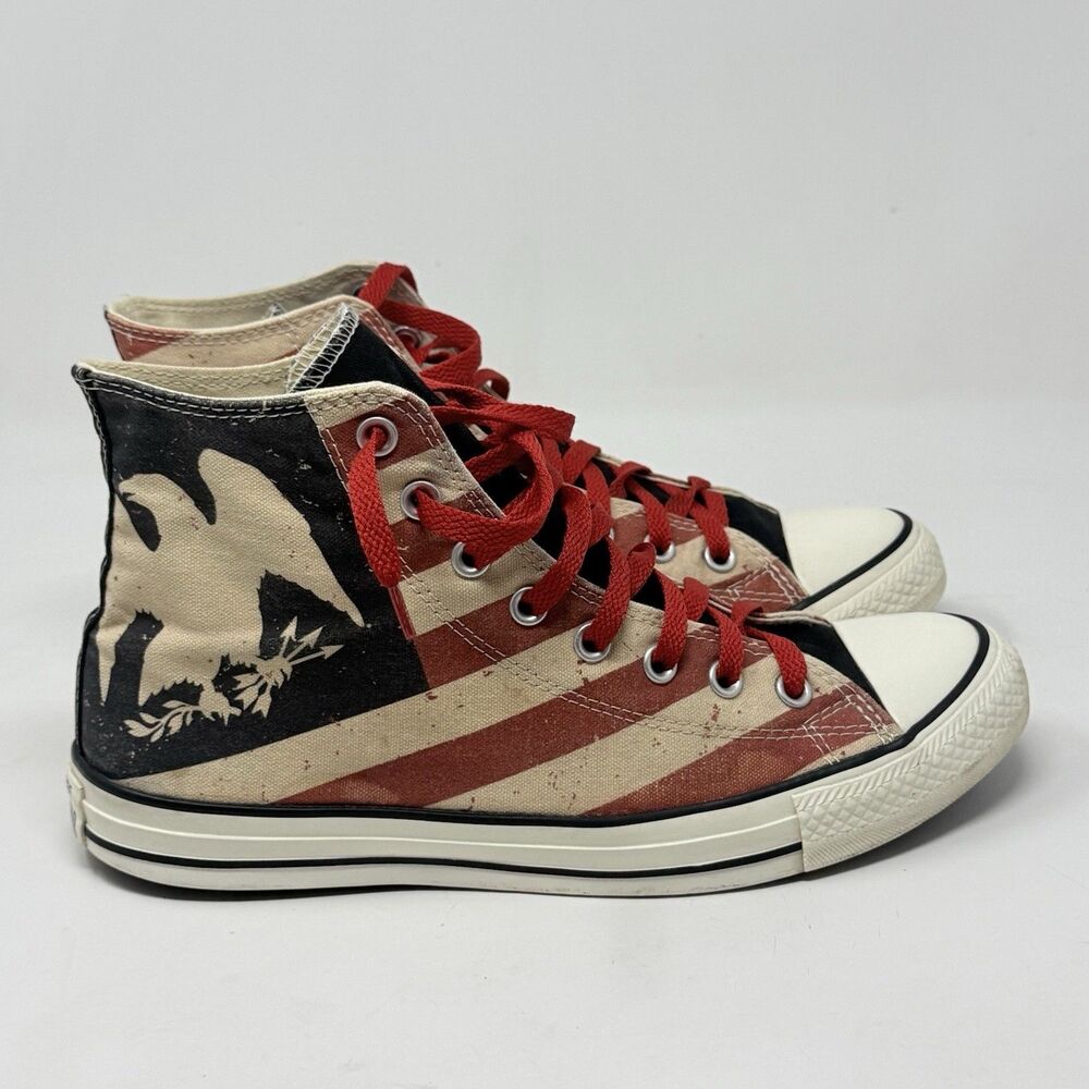 Converse All Star USA Flag Eagle Sneakers Mens 9 Red White Black High Top Shoes